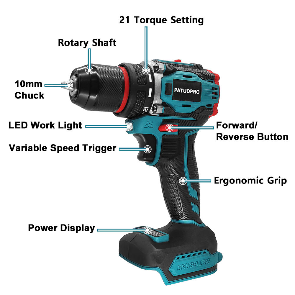 PATUOPRO 21 فولت اللاسلكية فرش - مراجعة Makita Drill Ddf484 وسعره